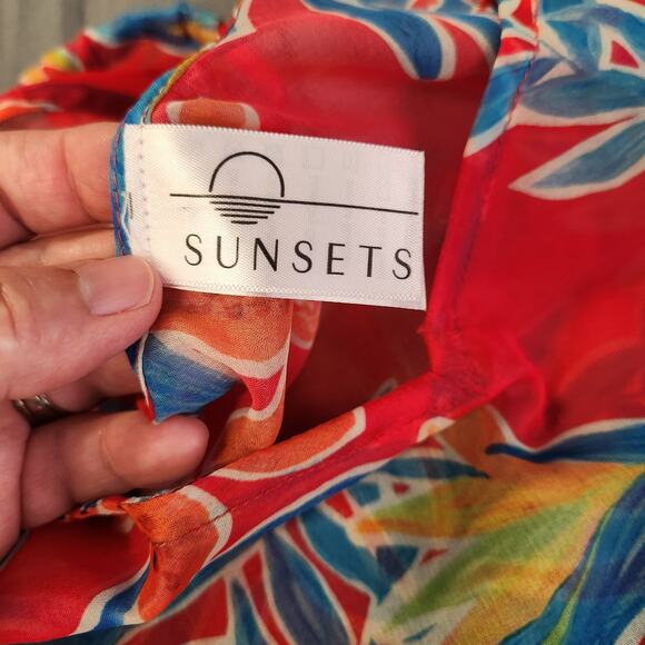 SUNSETS Tiger Lily Destination Dress Women S-M Tie Back Hi Low Sheer Maxi Floral - Picture 4 of 10